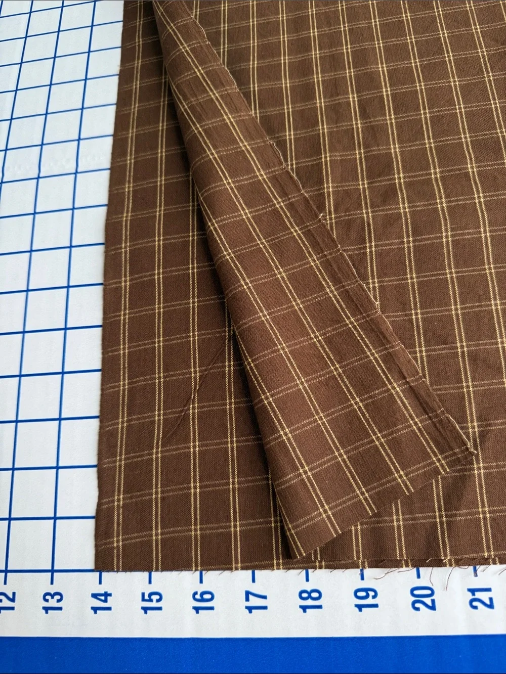 Vintage Brown Windowpane Plaid Homespun Style Fabric 1 Yard x 44” Rustic Cotton